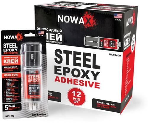 Клей епоксидний двокомпонентний Nowax STEEL EPOXY ADHESIVE, сірий, 30 г (NX49409)