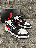 Кросівки Nike Air Jordan 1 (черные, красный знак) хорошее качество Размер 44 (28 см (бирка 45))