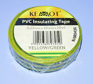 Ізострічка ПВХ Kemot 0,13x19мм (20ярд.) жовто-зелена, NAR0436