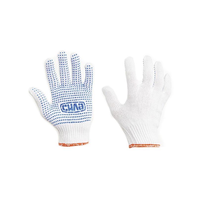 Перчатки робочі Х/Б з ПВХ точкою р10 (білі + синій ПВХ економ) рукавички СИЛА