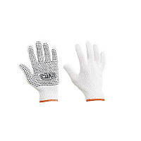 Перчатки робочі Х/Б з ПВХ точкою р10 (білі + чорний ПВХ стандарт) рукавички СИЛА