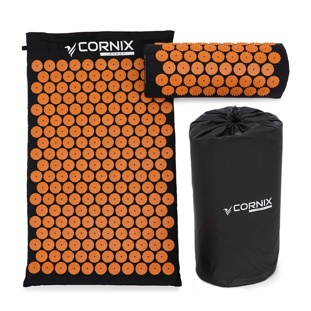 Килимок акупунктурний із валиком Cornix Classic Mat Аплікатор Кузнєцова XR-0111 Black/Orange Poland