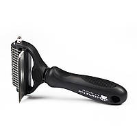 Фурмінатор колтуноріз для тварин 2в1 Gentle Paw чорний / Щітка для вичісування шерсті у собак і котів 7,5 см