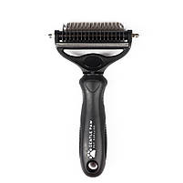 Фурмінатор колтуноріз для тварин 2в1 Gentle Paw чорний / Щітка для вичісування шерсті у собак і котів 7,5 см, фото 2