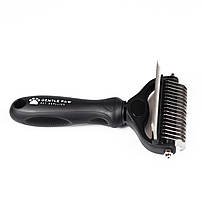 Фурмінатор колтуноріз для тварин 2в1 Gentle Paw чорний / Щітка для вичісування шерсті у собак і котів 7,5 см, фото 5