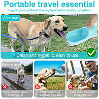 Портативна пляшка - поїлка з контейнером для корму і кнопкою для тварин Dog Water Bottle 300 мл + 100 г, фото 9