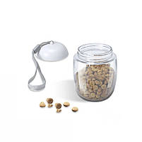 Портативна пляшка - поїлка з контейнером для корму і кнопкою для тварин Dog Water Bottle 300 мл + 100 г, фото 10