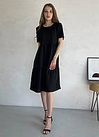 Женское платье до колена однотонное с коротким рукавом из льна черное Merlini Сесто 700000161 TE, код: 8084488
