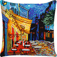 Набір для вишивання декоративної подушки Чарівниця Нічна тераса кафе В. ван Гог 40×40 см V-1 UM, код: 7243097