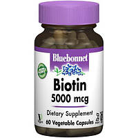 Биотин Bluebonnet Nutrition Biotin 5000 mcg 60 Veg Caps BLB0447 FS, код: 7517485