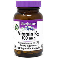 Витамин K2 100 мкг Vitamin K2 Bluebonnet Nutrition 100 вегетарианских капсул TV, код: 7423708