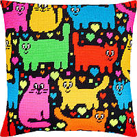 Набір для вишивання декоративної подушки Чарівниця Котяча мозаїка 40×40 см V-202 TE, код: 7243154