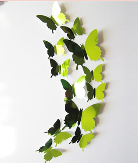 Наклейка на стіну, пластикові наклейки, прикраси стіни наклейки "метелики салатові дзеркальні 11 шт. набір"