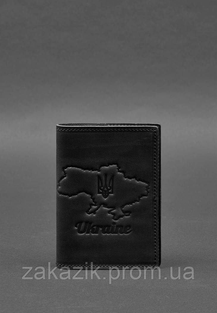 Кожаная обложка для паспорта с картой Украины черный Crazy Horse BlankNote ZZ, код: 8132080 - фото 1 - id-p1952658953