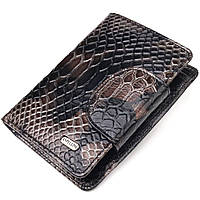 Вместительный вертикальный женский кошелек из натуральной кожи с тиснением под змею CANPELLIN ST, код: 8061707