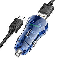 Зарядное устройство с кабелем Hoco Z47 Transparent Discovery Edition 2 USB 20W 1 м Type-C Blu TM, код: 7847102