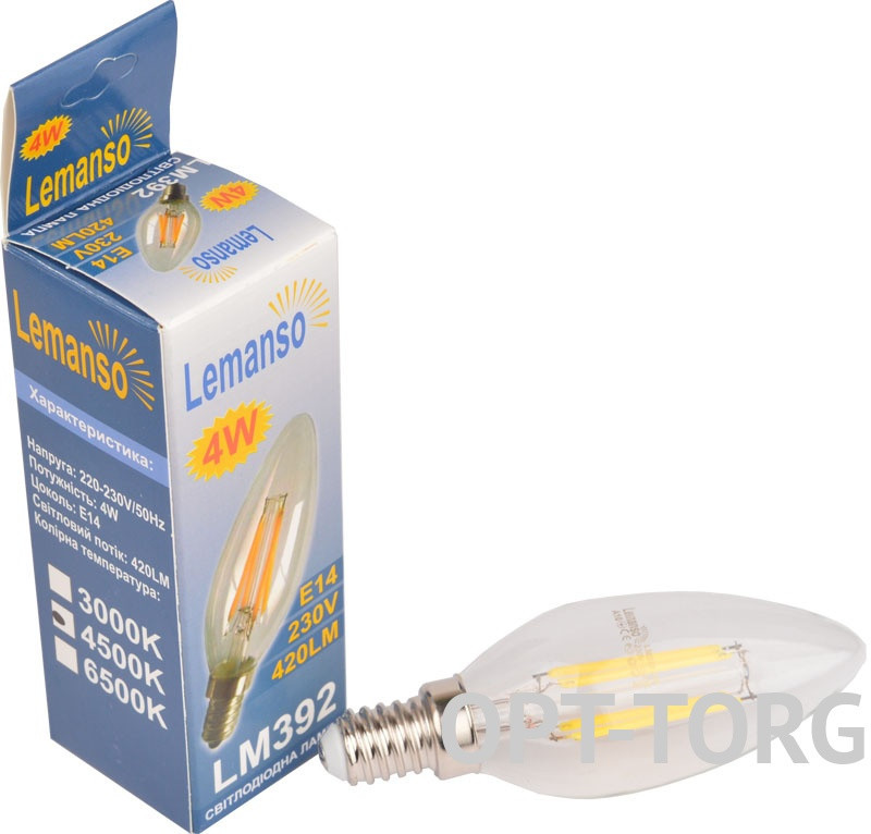 Lemanso Лампа світлодіодна Lemanso C35 E14 4 W 4 LED 420 LM 4500 K / LM392, фото 1