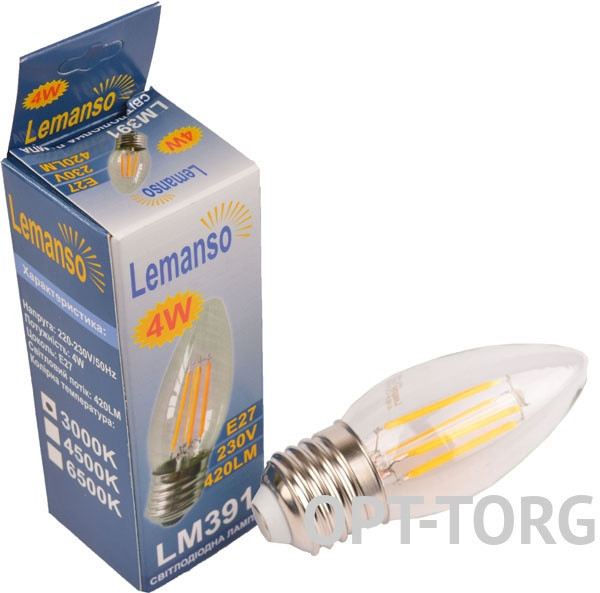 Lemanso Лампа світлодіодна Lemanso C35 E27 4 W 4 LED 420LM 3000K / LM391, фото 1