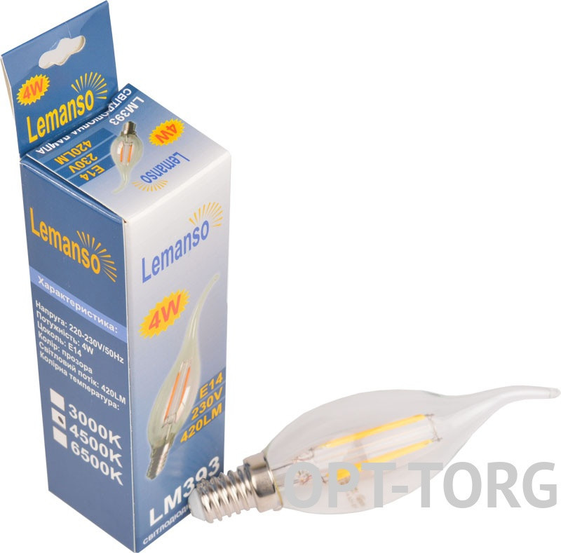 Лампа світлодіодна Lemanso C35T E14 4W COB 420LM 4500 K/LM393 хвіст, фото 1