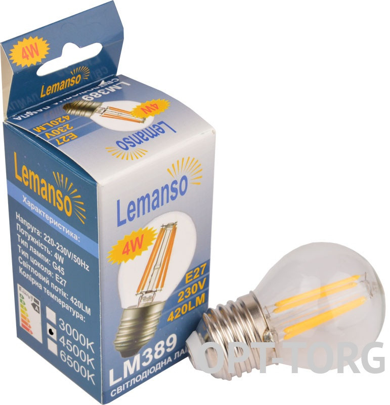 Lemanso Лампа світлодіодна Lemanso G45 E27 4 W 4 LED 420 LM 4500 K / LM389, фото 1