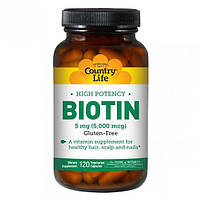 Биотин Country Life High Potency Biotin 5 mg 120 Caps SC, код: 7517624