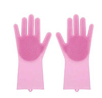 Силіконові рукавиці SUNROZ для миття посуду зі щіточкою Рожеві (SUN2570) EJ, код: 366905