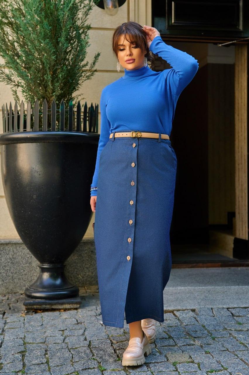 Юбка женская, джинсовая, удлиненная, стильная, большого размера, застежка на пуговицах, от 46 до 68 р-ра - фото 9 - id-p1953762071