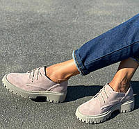 Стильные женские туфли броги замш шнуровка цвет пудра размер 36 (23,5 см) (42902)