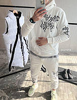 Мужской спортивный костюм с надписью (белый) тринитка петля отличное качество верх худи с капюшоном soc227str