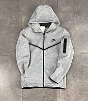 Мужская кофта Nike Tech Fleece серая | Найк Теч Флис худи на молнии