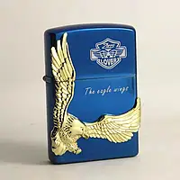 Зажигалка бензиновая "Zorro Lover" Eagle Wings gold, цвет - синий с золотым