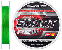 Шнур Favorite Smart PE 4x 150м Салатовый 3.0 0.296мм 15.5кг 34lb (1693-10-30) EJ, код: 6718251