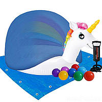 Детский надувной бассейн с навесом Intex Единорог 127 х 102 х 69 см с шариками 10 шт тентом п FT, код: 7521308