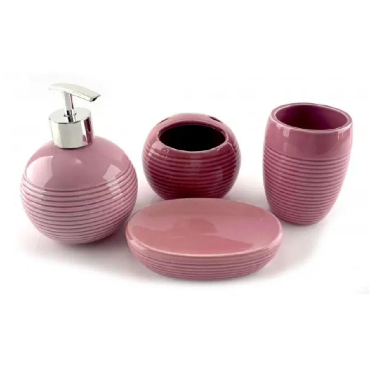 Набір аксесуарів для ванної керамічний рожевий, фото 1