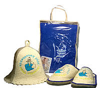 Набор для бани и сауны мужской Козацькому роду нема переводу ( сине парео, тапочки, шапочка) в упаковке