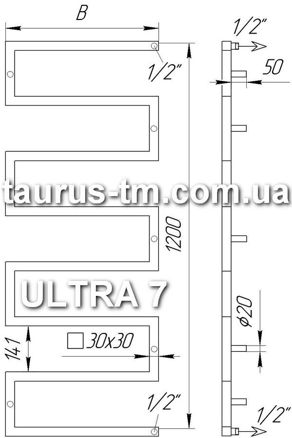 Дизайн полотенцесушитель - радиатор Ultra 7 из нержавеющей стали /1200х550. Проточный - фото 5 - id-p6719260