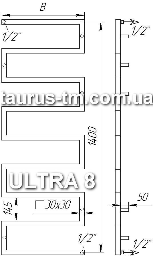 Дизайнерский полотенцесушитель для большой ванной Ultra 8 шириной 550 мм. Высотой 1400мм - фото 4 - id-p1678527