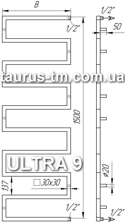 Большой полотенцесушитель дизайнерский из нержавеющей стали Ultra 9 / 1500х600 для большой комнаты - фото 2 - id-p5101337