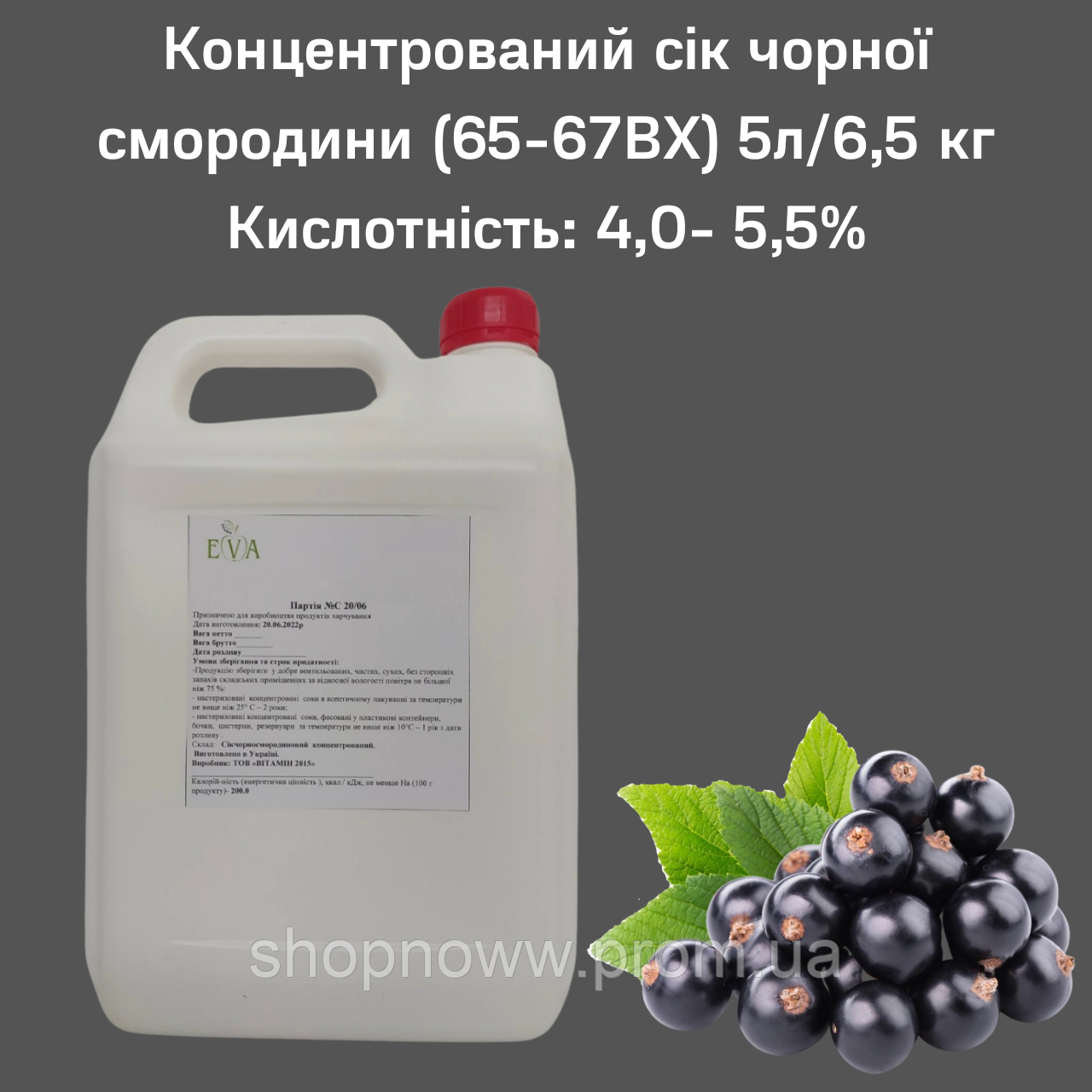 Купить Концентрированный сок Eva Черной смородины 5 л 6,5 кг SN, код ...