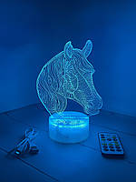 3d лампа Красивая лошадь, подарок для любителей верховой езды, светильник или ночник, 7 цветов и пульт