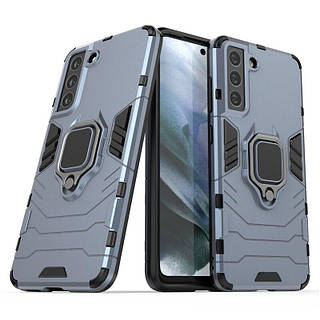 Чехол Fiji Ring для Samsung Galaxy S21 FE (G990) бронированный бампер с кольцом подставкой темно-синий