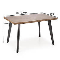 Раскладной стол из шпона дуб натуральный Dickson-2 150-210х90 см на черных металлических ножках для кухни