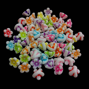 Акрилові намистини 10х7 мм "Квіточки", +-60 шт.