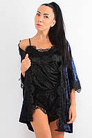 Комплект Валерия супер батал халат+пижама Ghazel 17111-122 88 Синий халат Черный комплект 56 EJ, код: 7357927