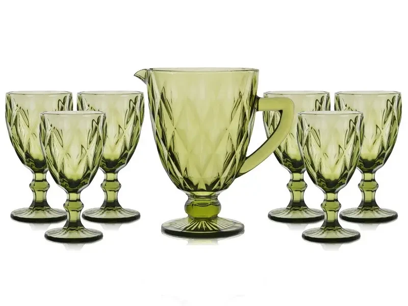 Набір келихів "Смарагд" зелений (6 персон+глек)