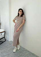 Длинное платье женское в рубчик бежевое Merlini Кассо 700000123 46-50 UQ, код: 8084460