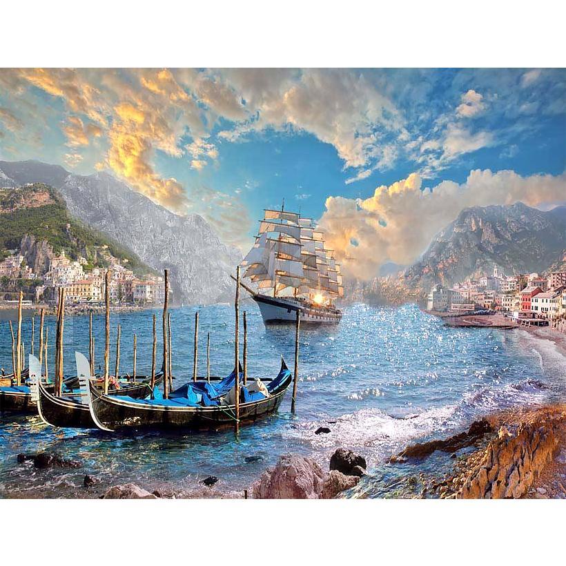 Картина за номерами 40x50 см DIY Вітрильник біля прибережного міста (FRA 73594), фото 1