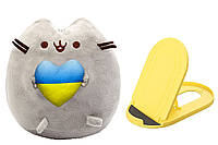 М'яка іграшка ST Пушин кет із серцем у лапках 25 см Сірий і Підставка для ґаджетів Жовтий (v KB, код: 8103079