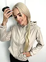 Женская осення тонкая куртка ветровка с капюшоном та карманами без подкладки