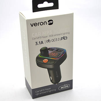 Автомобільна зарядка FM модулятор Veron MC015 3A Bluetooth 5.0 2USB+1Type-c Back